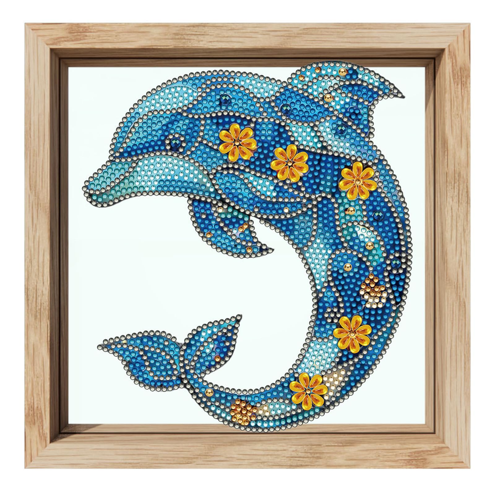 POETRYDRAW Dolphin Special Shaped 5D DIY Drill Diamond Art Painting Kits 20x20cm Diamond Art Paintings with Frame Diamonds Paintings Gem Art for Adults Beginners Home Decor