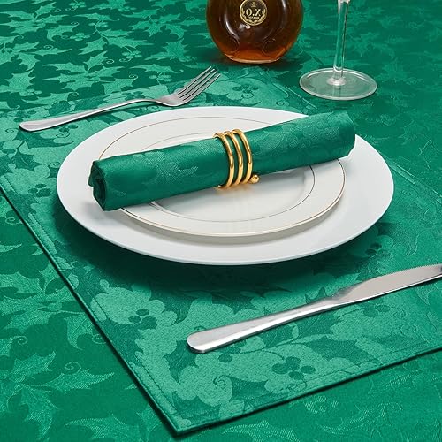 Miniatura 2 de Mantel rectangular de jacquard de Navidad, impermeable, elegante, patrón floral de damasco, peso pesado, lavable, sin arrugas, para cena o uso