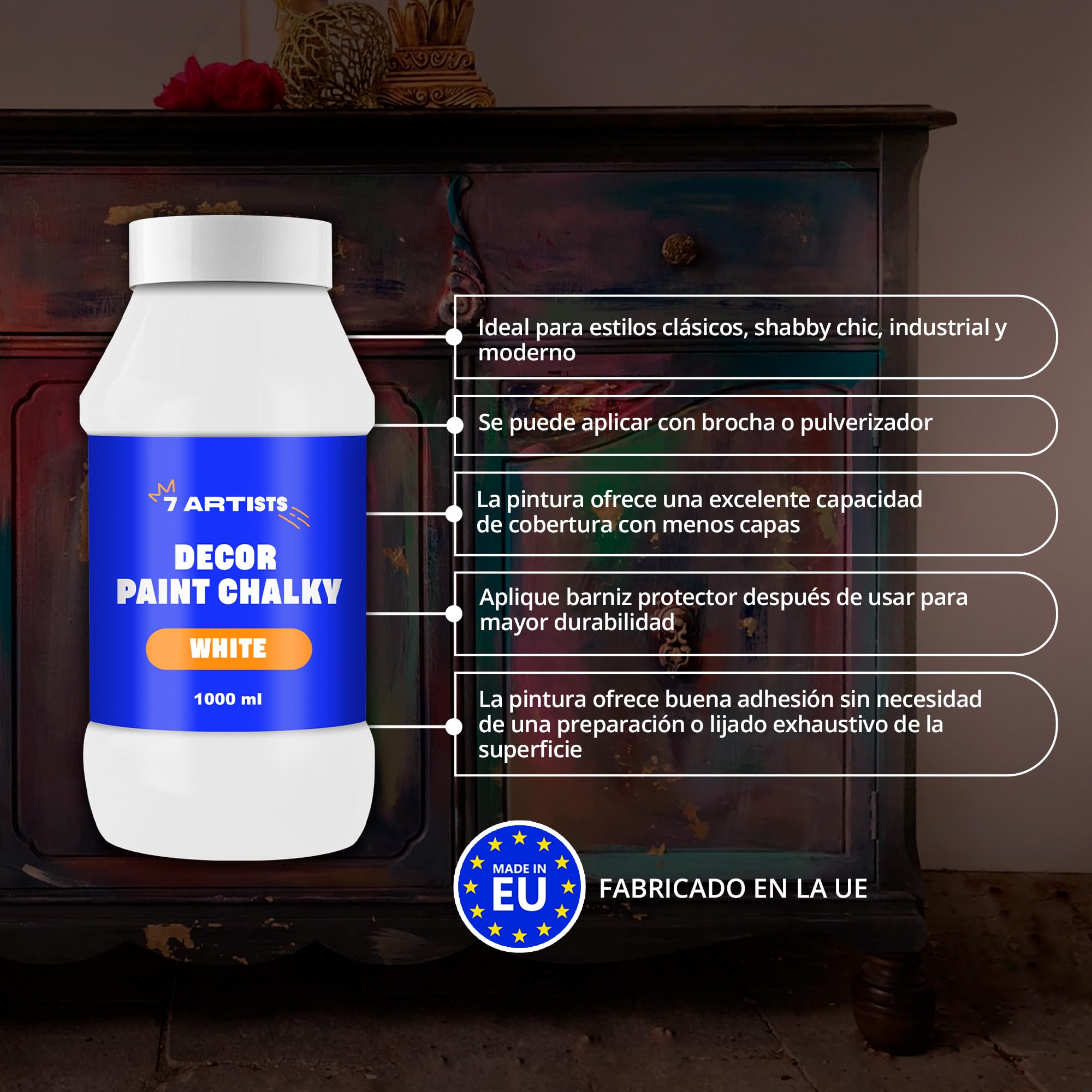 Chalk Paint Blanco 1000 ml Pintura a la Tiza para Muebles | Pintura Chalk Paint
