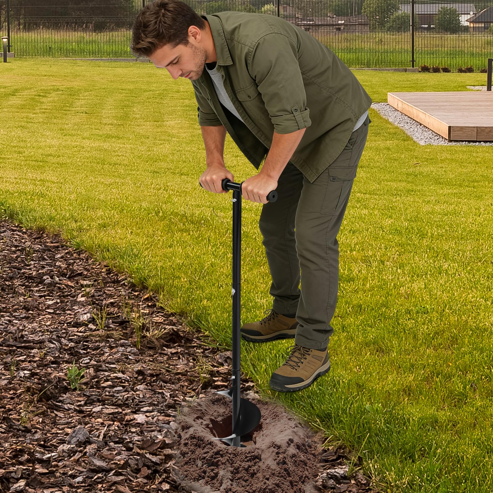 Barrera manual, taladro de tornillo de jardín de 6 pulgadas de acero laminado frío con mango antideslizante, herramienta de plantación para bulbos flores árboles, barra ajustable para playa, sombrilla