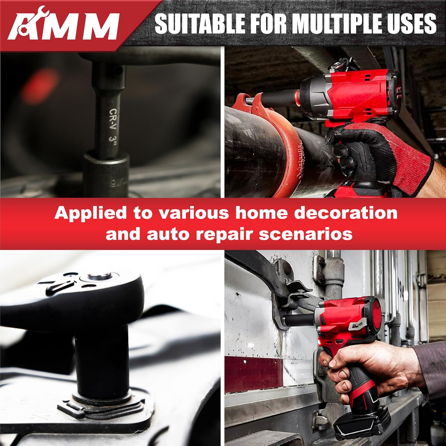 AMM 123Pcs Impact socket set,1/4”3/8”Drive Deep&Shallow Socket wrench set,6 Point Metric&Standard Full 5/32"-3/4",4-22mm with Spark plug sockets,72T Ratchet handle,Screwdrivers,for Automotive&Home - Image 8