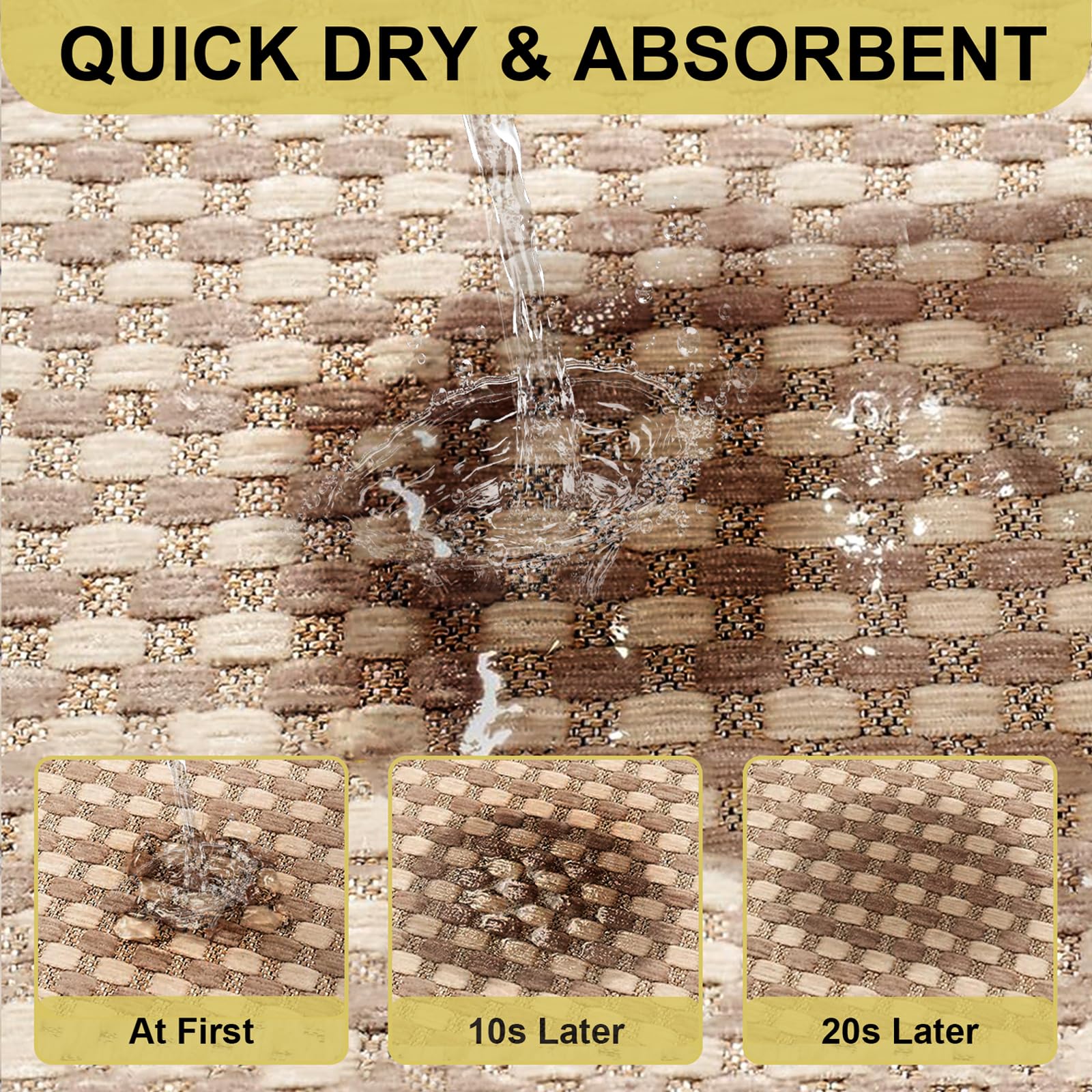 Tapis de Passage 45x180cm, Chenille Tapis Cuisine Devant Evier, Antidérapant et Lavable, Facile à Nettoyer pour Couloir, Buanderie, Salle de Bains, Marron