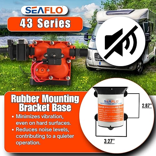 Miniatura 6 de SEAFLO Bomba de diafragma de presión de agua serie 43  12 V CC, 3.0 GPM, 55 PSI con interruptor de presión ajustable, autocebante, certificado UL y