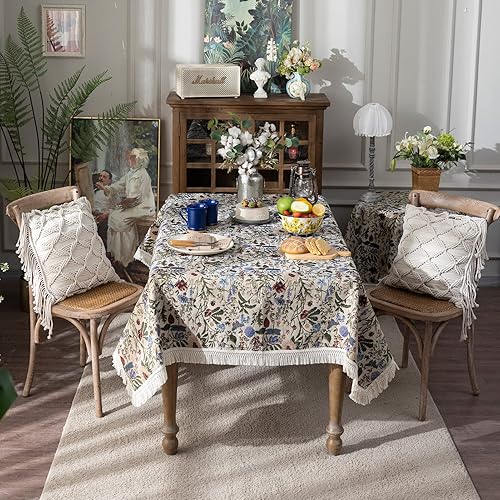 Miniatura 6 de SUTAVIA Mantel floral francés hecho a mano de tela de algodón con encaje vintage con patrón de jardín de bayas de mesa, manta multiusos para el