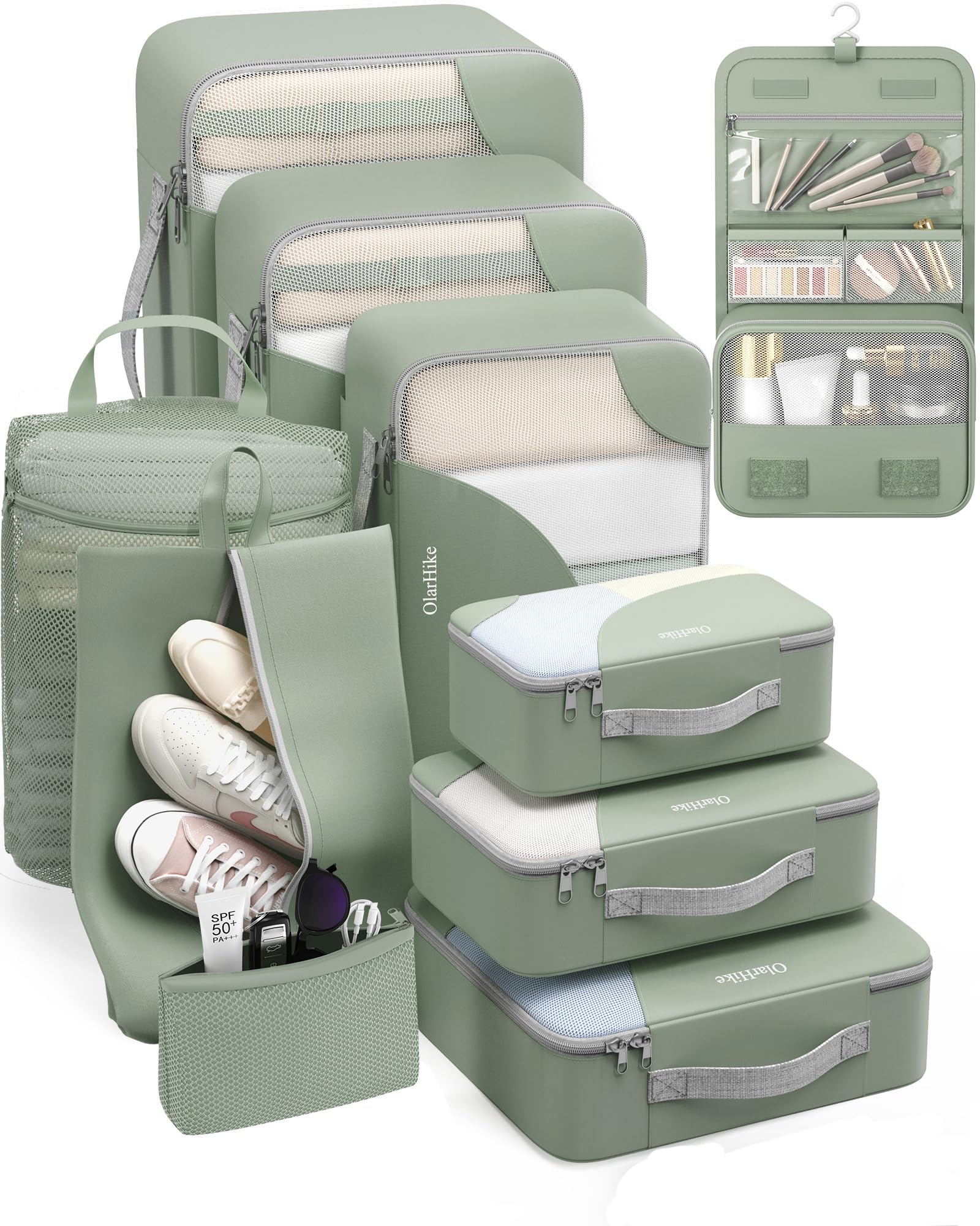 OlarHike 10 Set Packing Cubes for Travel,Gifts for Women Mom,Anti-Tearing Suitcase Organizer,with Over 1000 pcs Mesh Holes,Vacation Essentials &amp; Accessories for Cruise Ship