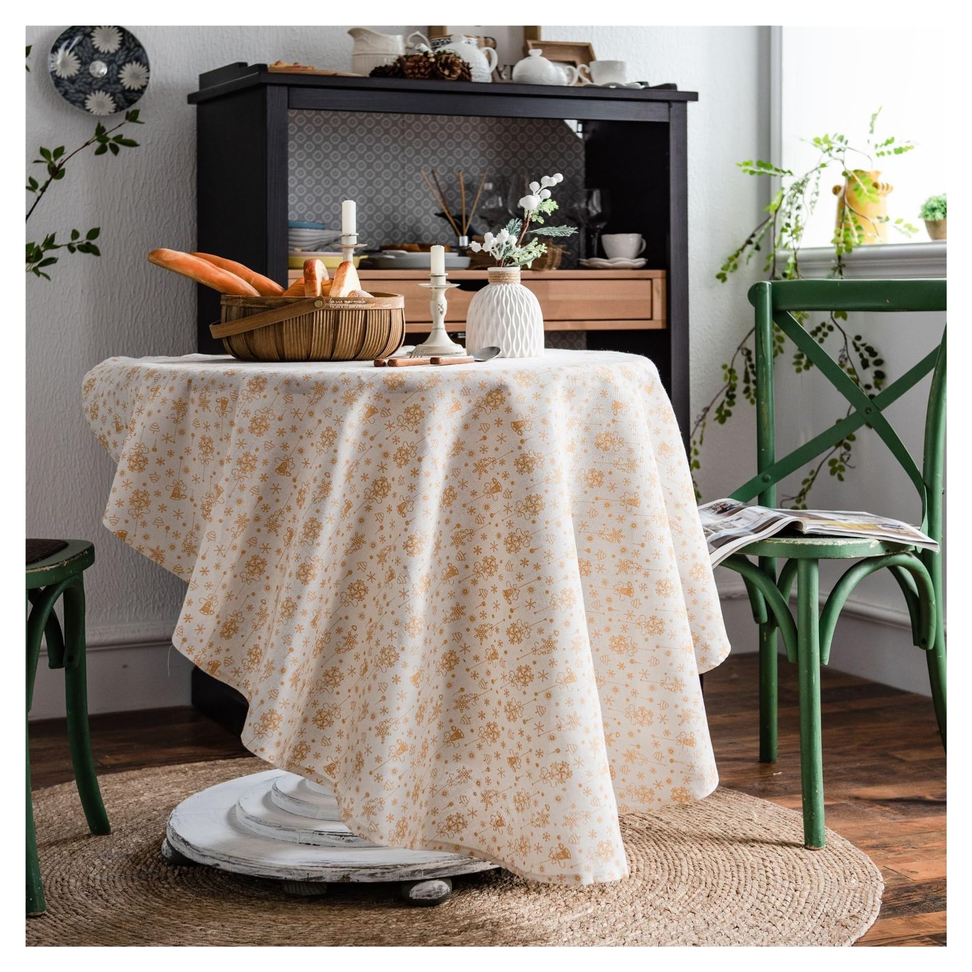 HYFEUOKF Christmas Gold Foil Wind Chime Tablecloth