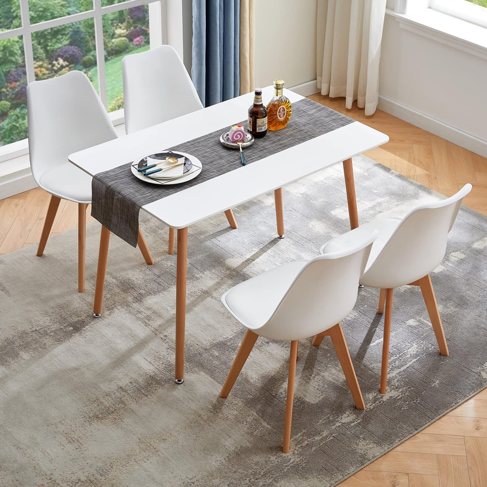 Ensemble de salle à manger table rectangulaire 110 cm 4 chaises blanches