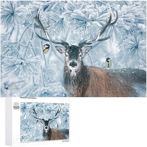 Rompecabezas para adultos de 1000 piezas, rompecabezas de ciervos del país de las maravillas de invierno, rompecabezas divertidos para la familia