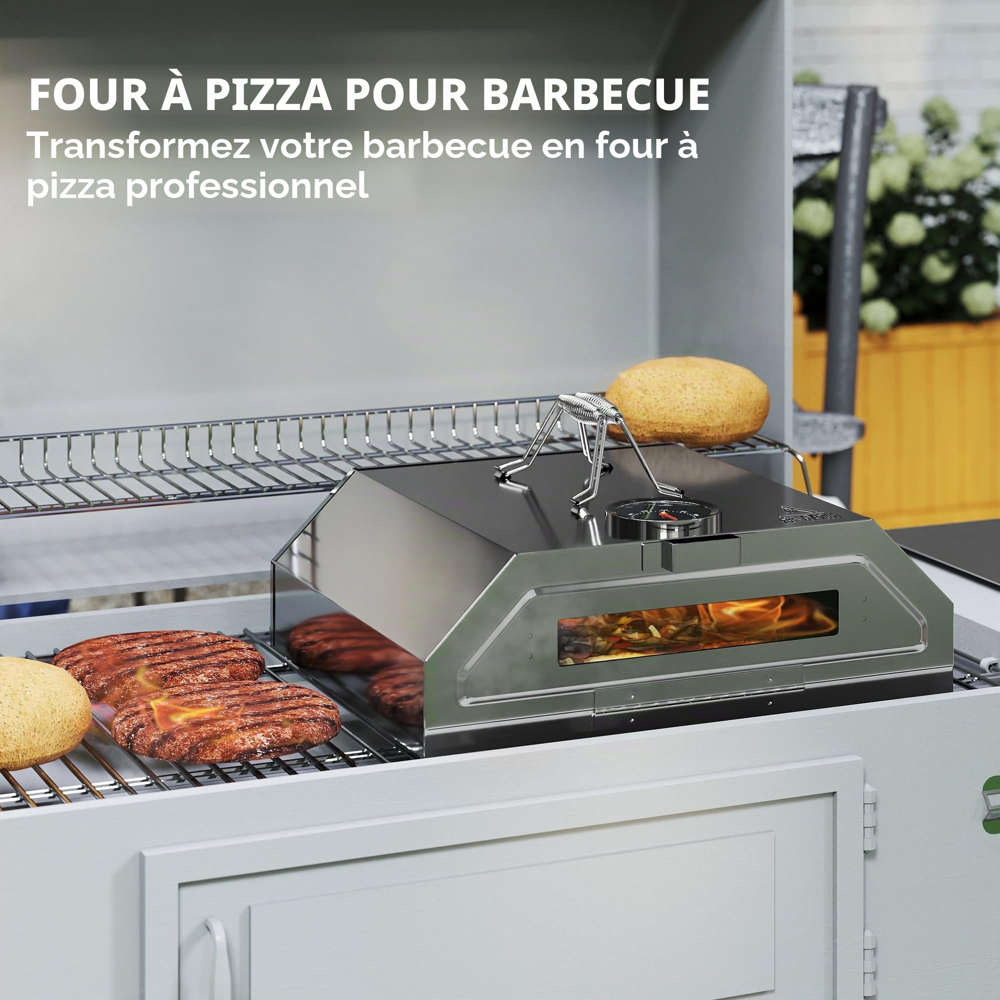 Outsunny Four à pizza portable 20,3 cm acier inoxydable thermomètre intégré fenêtre visualisation barbecue gaz charbon bois poignées transport
