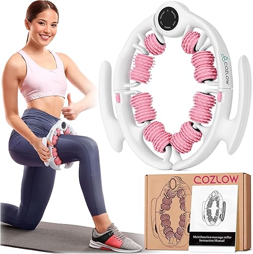 COZLOW Rodillo de masaje para celulitis, rosa, masajeador anticelulítico con asas de rodillo desmontables para muslos, piernas y glúteos,