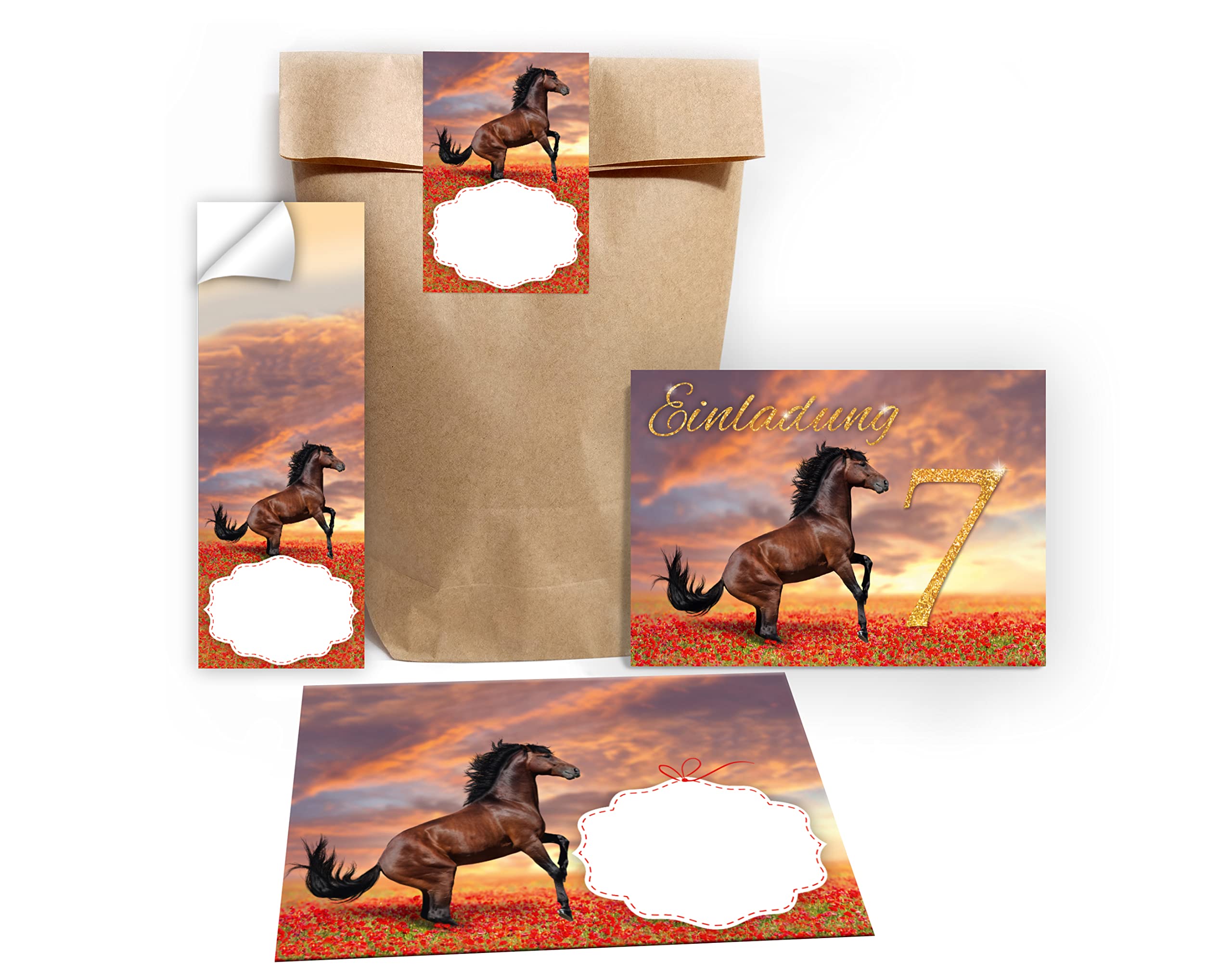 Junapack Lot De 12 Cartes D'invitation Avec 12 Enveloppes Pour 7e Anniversaire D'enfant Septième Anniversaire Fille Cheval