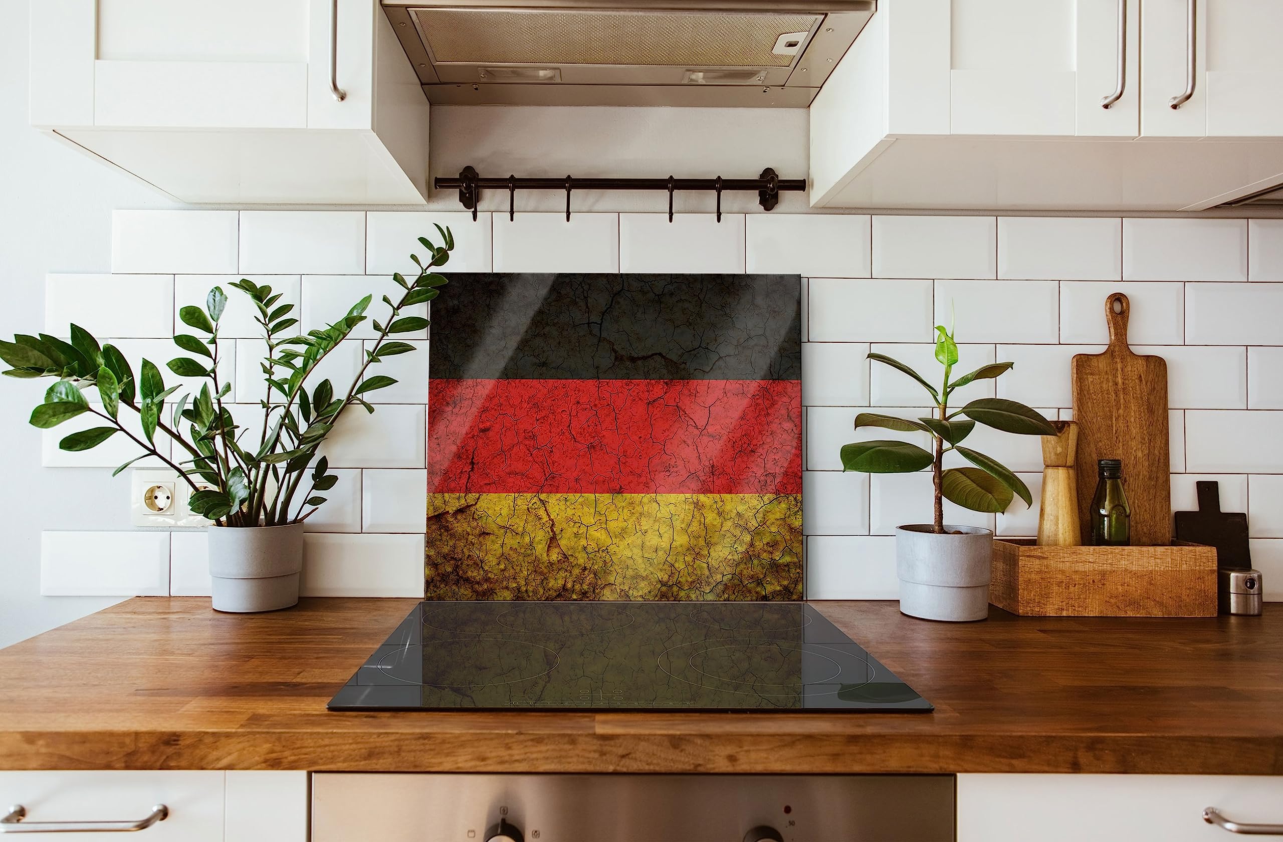 Drapeau de l'Allemagne - Plaque de protection pour cuisinière et protection anti-éclaboussures en verre véritable - 60 x 52 cm