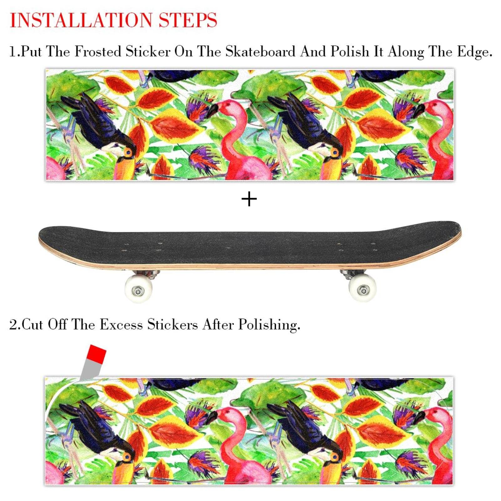 Toucan and Plant Lot de 2 feuilles de papier abrasif pour planche de skateboard et longboard