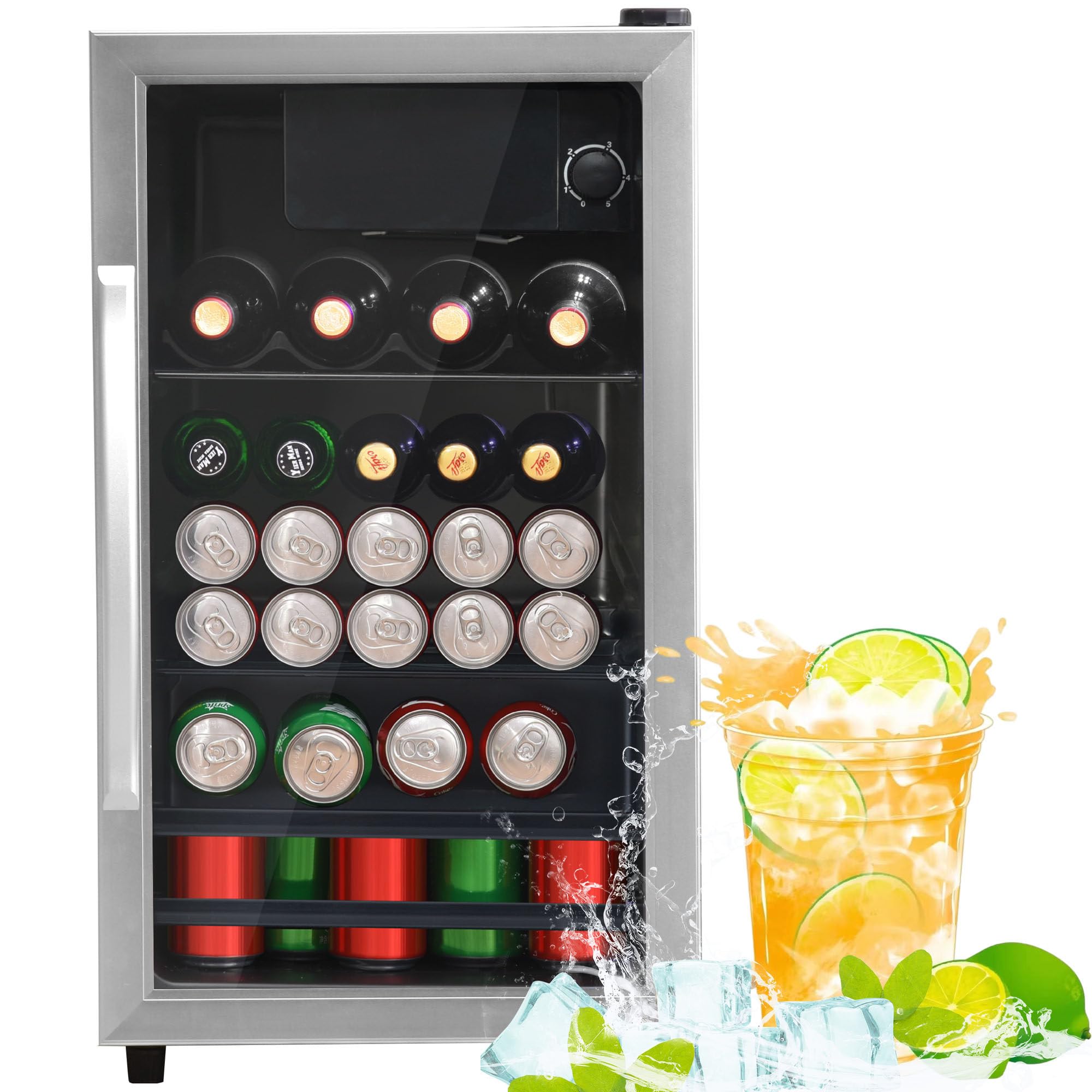 RCBDBSM Mini nevera para bebidas de 76 litros con puerta de cristal con estantes ajustables para interior y exterior, pequeña nevera para cerveza, para 51 latas de limonada, agua, cerveza, vino