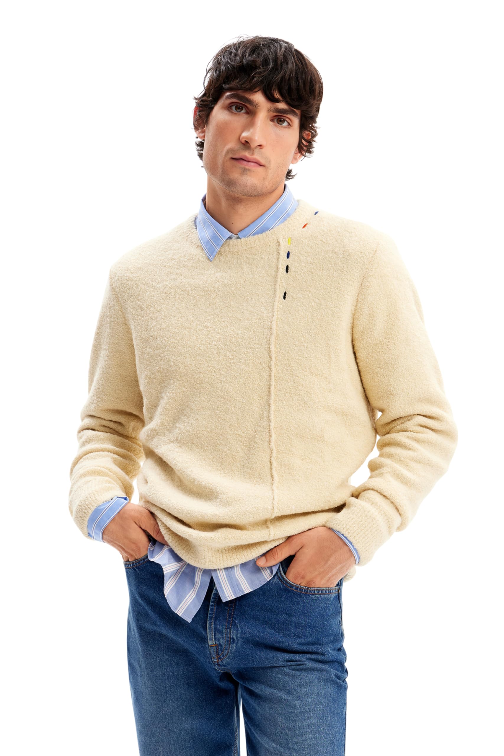 Desigual Men's JERS_Lorenzo Sweater, White, XXL
