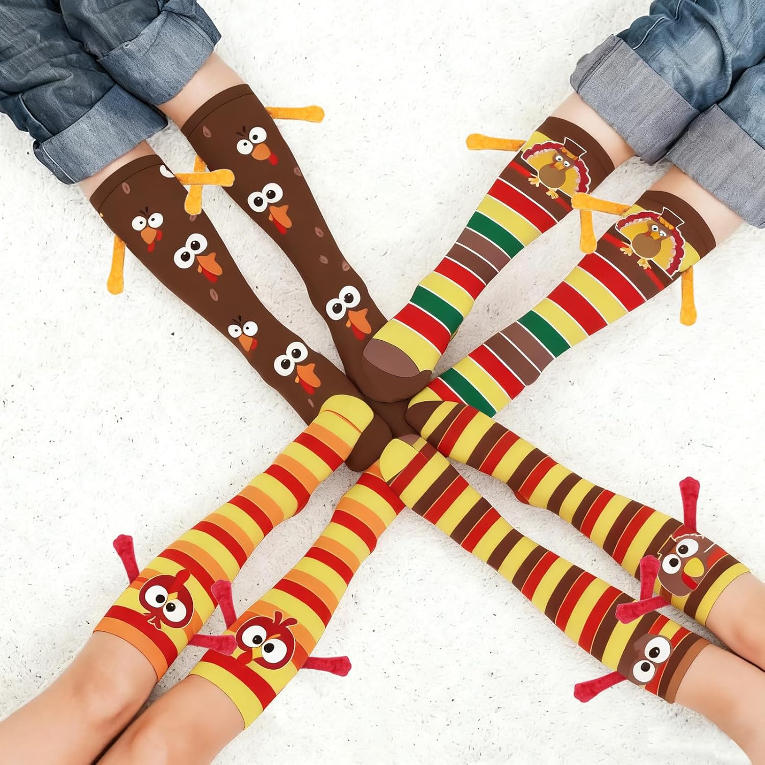 Thanksgiving Turkey Socks with Hands Funny Turkey Trot Socks Runing Now Knee High Athletic Socking for Women Men Gift - Image 6