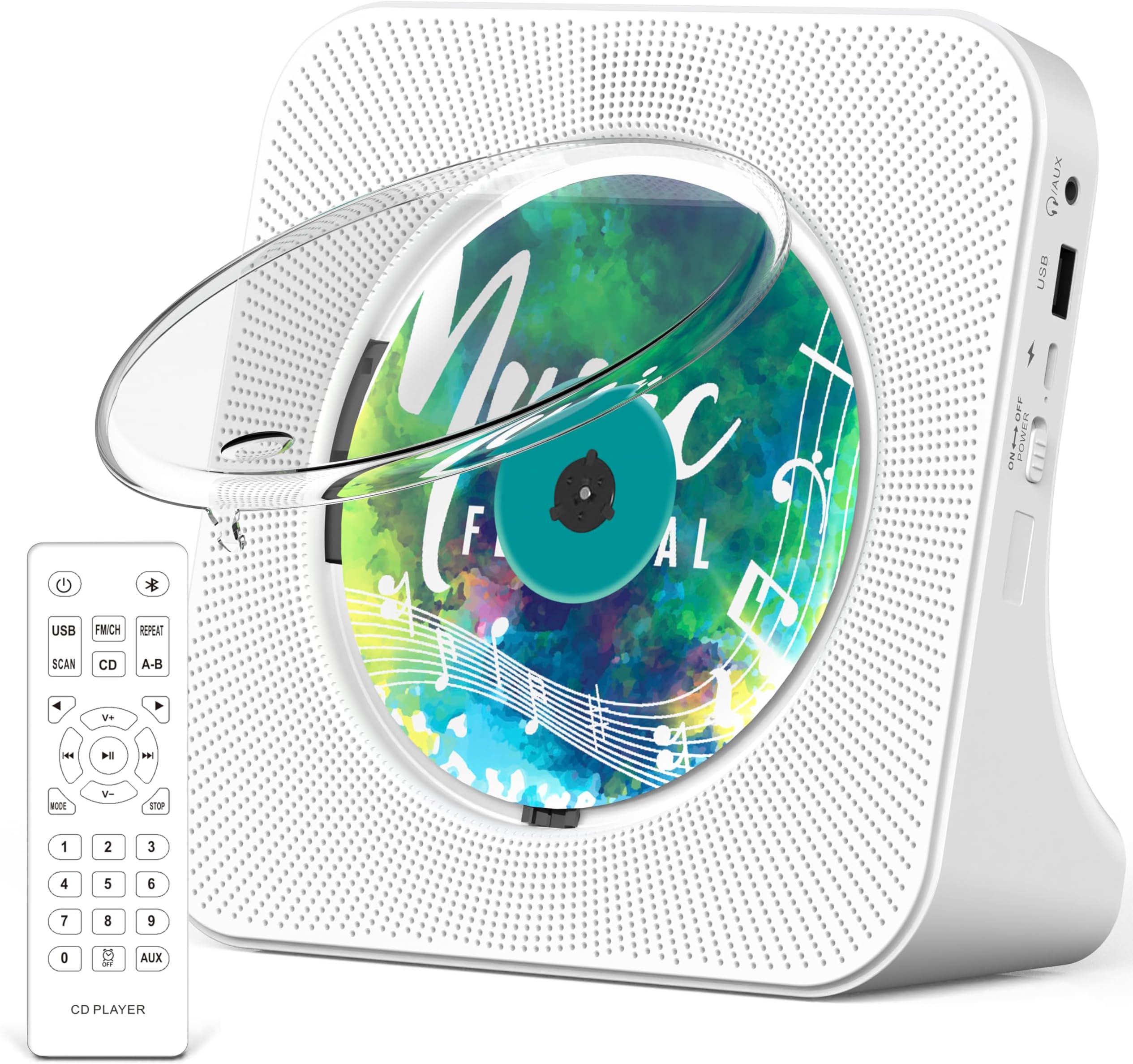 Portable CD Player with Bluetooth 5.0, Greadio Desktop CD Players for Home, CD Music Player with Speakers, Remote Control, Dust Cover, FM Radio, LCD Display, AUX, USB, Headphone Jack