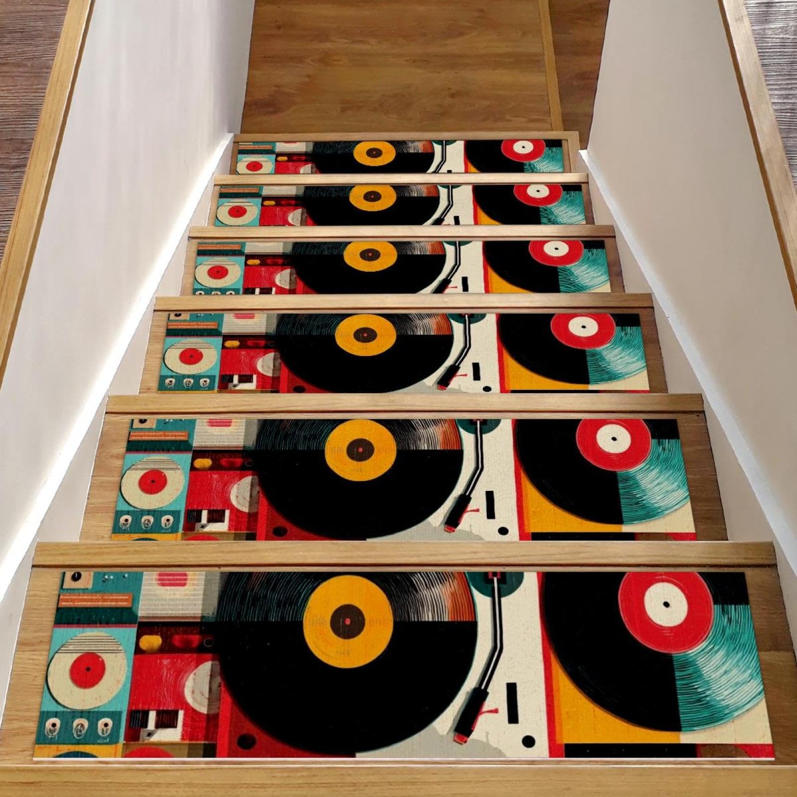 Tapis d'escalier antidérapant lot de 15 marches bois 20x76 cm vinyle coloré