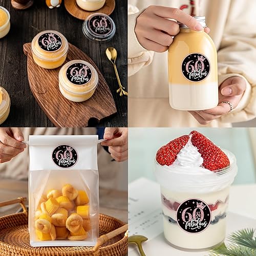 Miniatura 6 de Calcomanías redondas de 1.5 pulgadas para cumpleaños n. 60 (80 piezas) de oro rosa de 60 y fabulosas calcomanías adhesivas para fiesta de cumpleaños