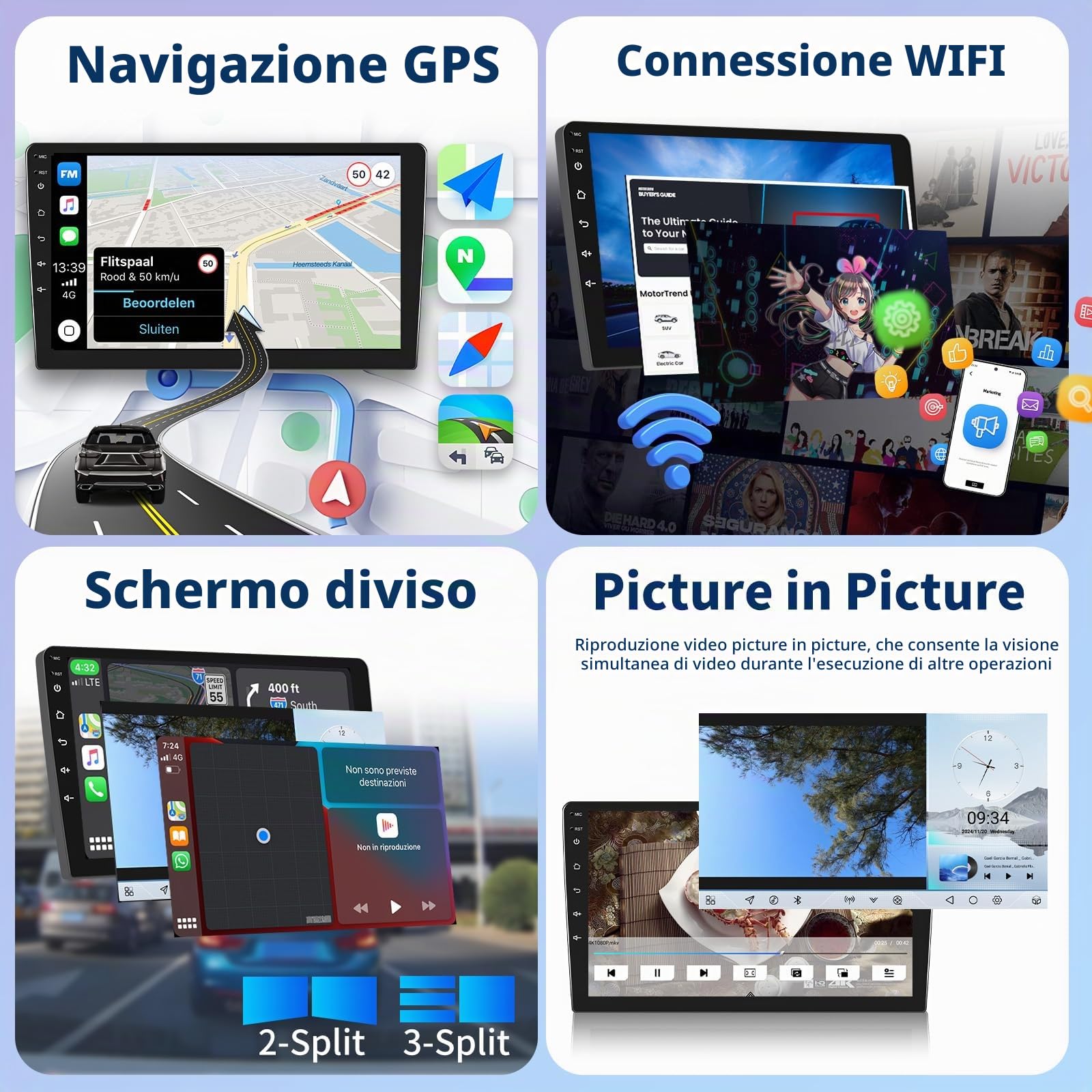 CAMECHO 4G+64G 8Core Qualcomm Android 15 Autoradio per Mercedes Benz Smart Fortwo W451 2011-2015 con Carplay Android Auto, Schermo Auto da 9 Pollici 2Din con GPS WIFI BT FM/RDS DSP SWC Retrocamera+MIC
