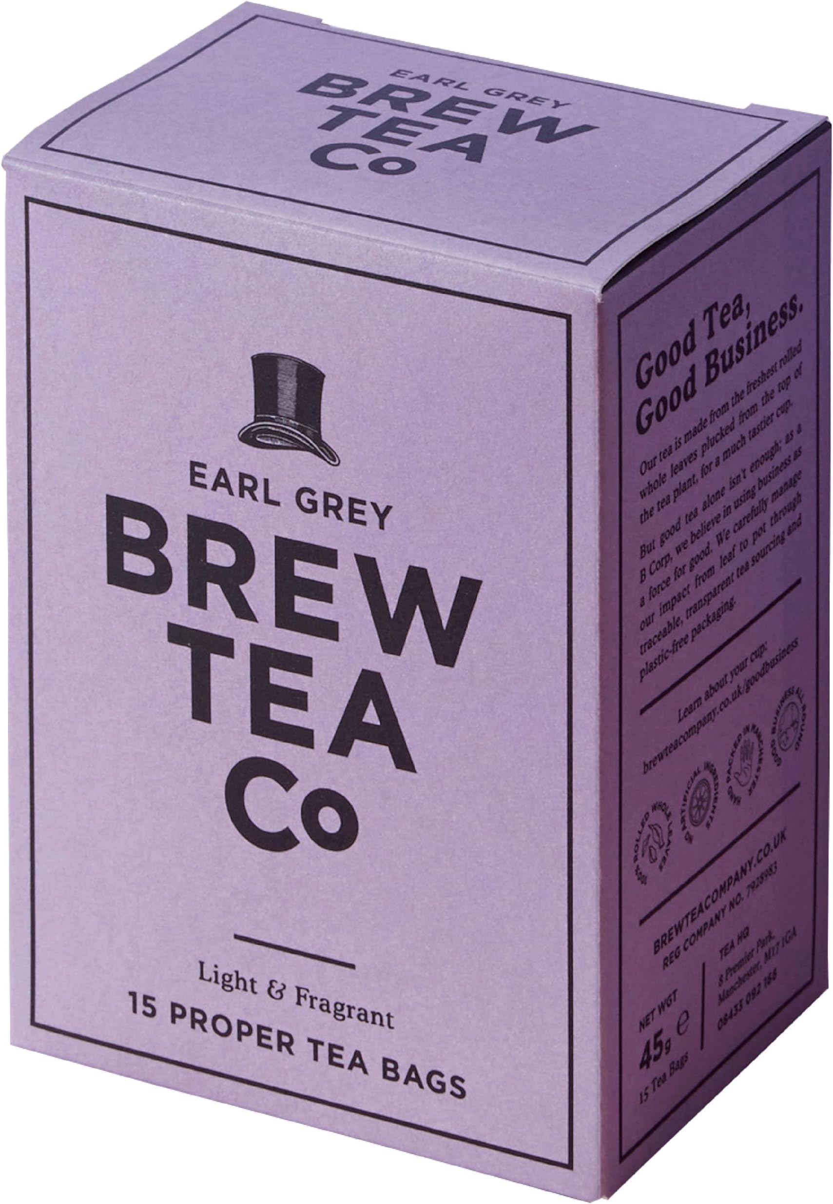 Earl Grey Tea - Rolled Whole Leaves, Not Dust, 15 Proper Tea Bags
