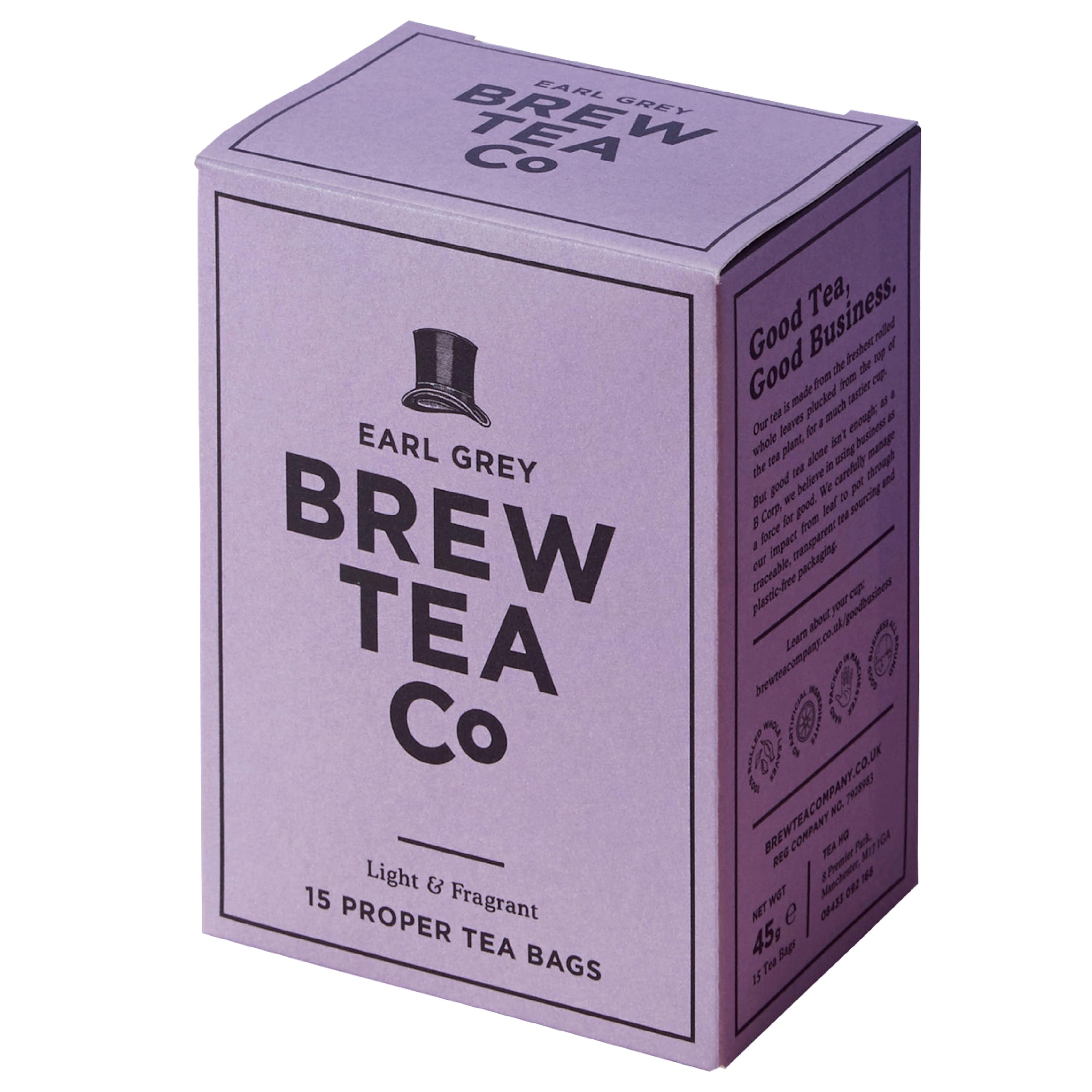 Earl Grey Tea - Rolled Whole Leaves, Not Dust, 15 Proper Tea Bags | A Blend of Ceylon, Bergamot Oil & Orange Peel - Brew Perfectly: 3–4 Minutes Black or 4–5 Minutes with Milk