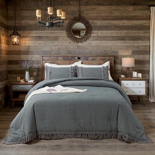 Lemfux Juego de edredón tamaño individual, 3 piezas, 100% algodón, estampado de pájaros, vintage, verano, diseño desgastado floral y ramas,