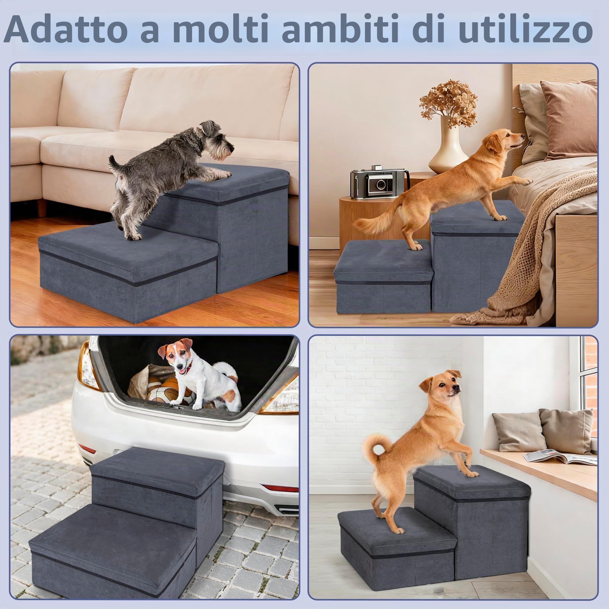 AKOZLIN Scala per cani,2 gradini,pieghevole,Con spazio stoccaggio | Extra larga rampa per animali domestici,Per cani e gatti piccoli a grandi,32×64×42cm,Due strati