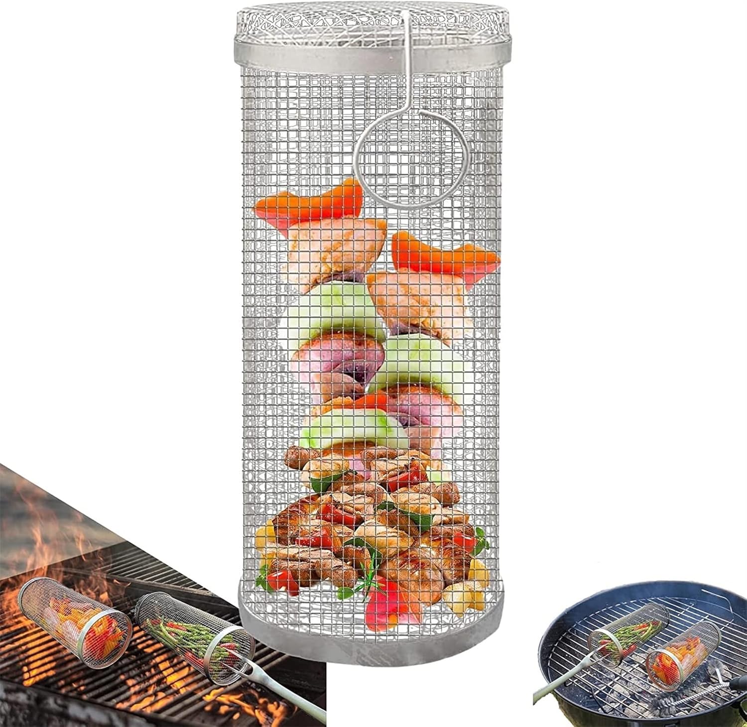 Amazon.co.jp BASICF バーベキュー グリル バスケット、ローリング グリル バスケット ステンレス鋼 ロティサリー