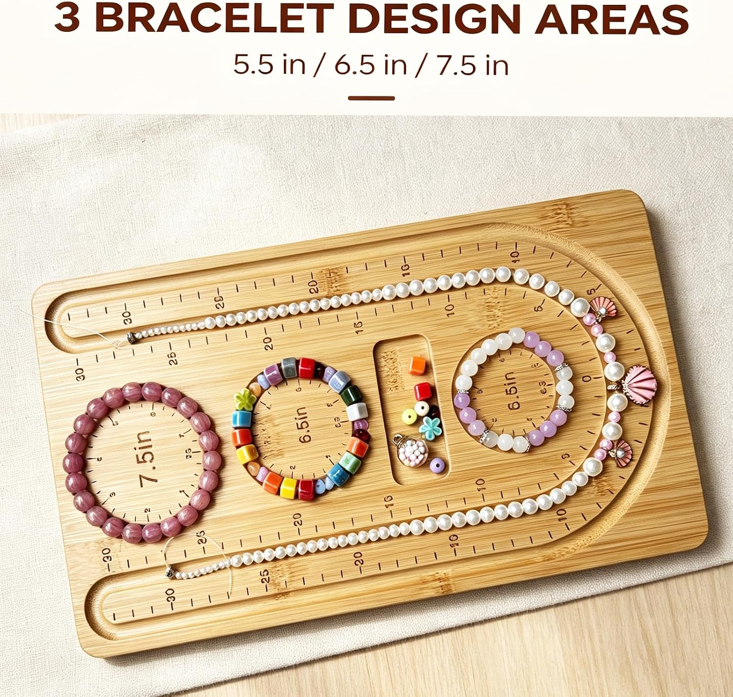 Beading Board for Jewelry Making,Bamboo Bracelet Design Tray with 5.5/6.5/7.5Inch,Beading Mat for Necklaces&Bracelets,Jewelry Making Supplies,DIY Craft Bead Board with Imperial Measurements for Adults