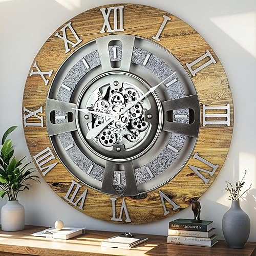 Miniatura 22 de ImprovingLife The Gears Clock - Reloj de pared con engranaje móvil real, línea inglesa (beige desierto, 36 pulgadas (90 cm)) Beige desierto,Aqua