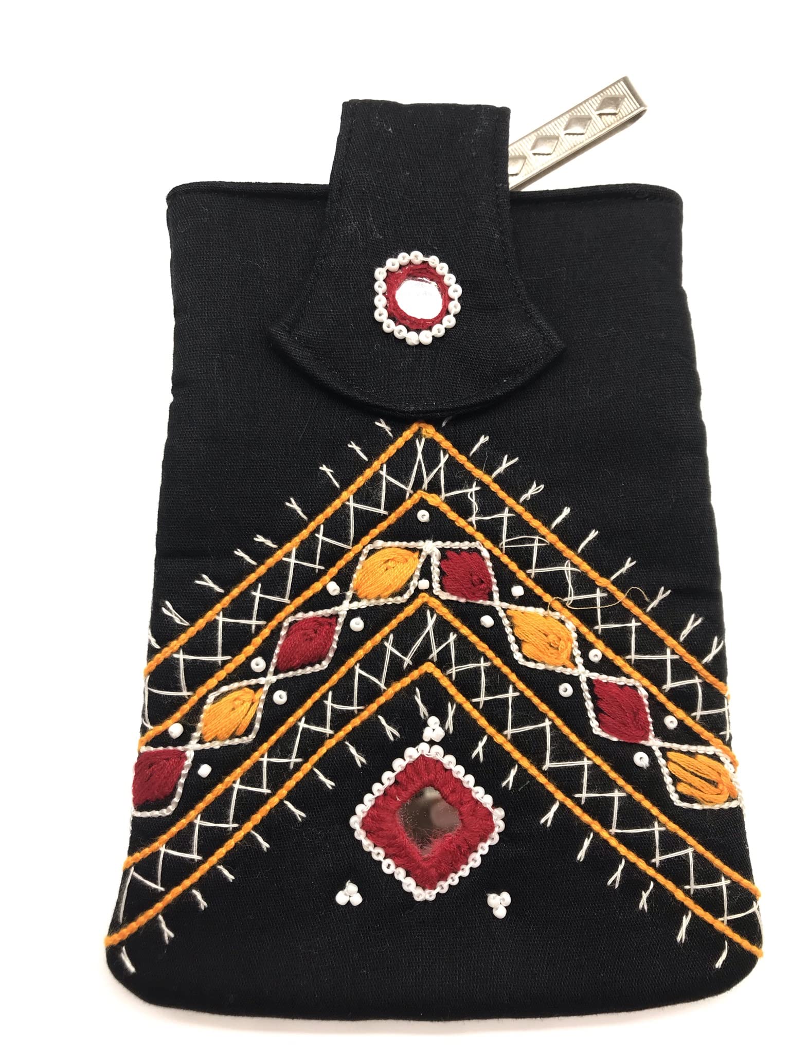 srishopify handicrafts Party Cotton Saree Clutch Embroidery Mobile Pouch Waist Clip Ladies Purse Gift for Women - Black (B09YP26N85) Amazon Price History, Amazon Price Tracker