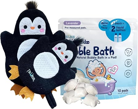 TruKid Lavender Bubble Podz & BubbleGlove Set Bubble Bath Pods with 2 Wash Gloves for a Calming Bath Routine