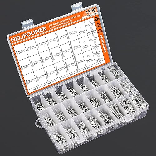 Miniatura 8 de HELIFOUNER 1500 piezas M2 M3 M4, tapa hexagonal de acero inoxidable 304, tornillos métricos, arandelas, tuercas, kit surtido de herramientas con