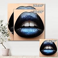 Vista 4 de Labios de mujer con lápiz labial negro y azul moderno lienzo arte de pared
