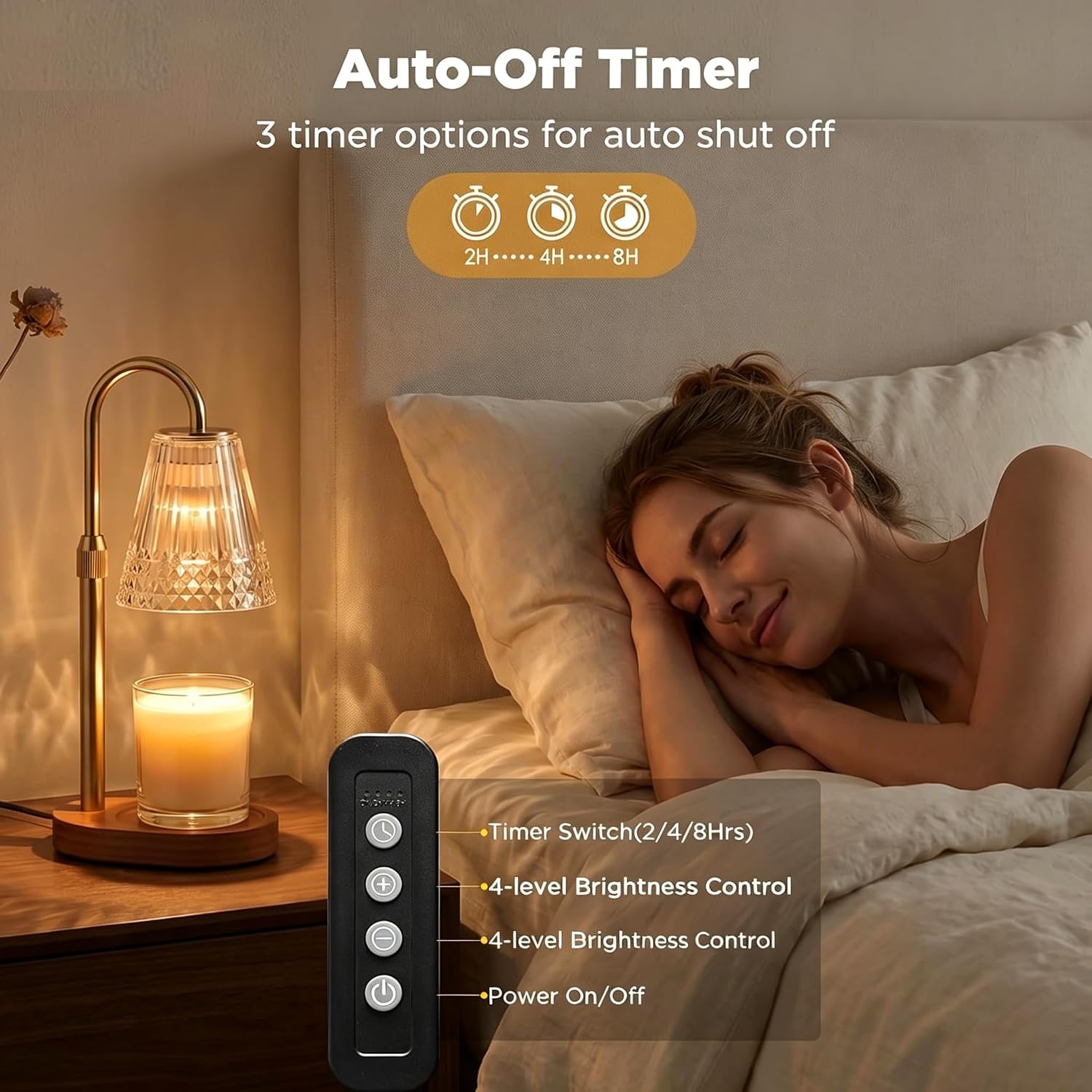 Candle Warmer Lamp with Timer Dimmable, Height Adjustable Wax Melt Warmer Lamp with 2 Bulbs, Flameless Candle Warmer for Home Decor, Birthday Gifts for Women Mom (Classic Gold)