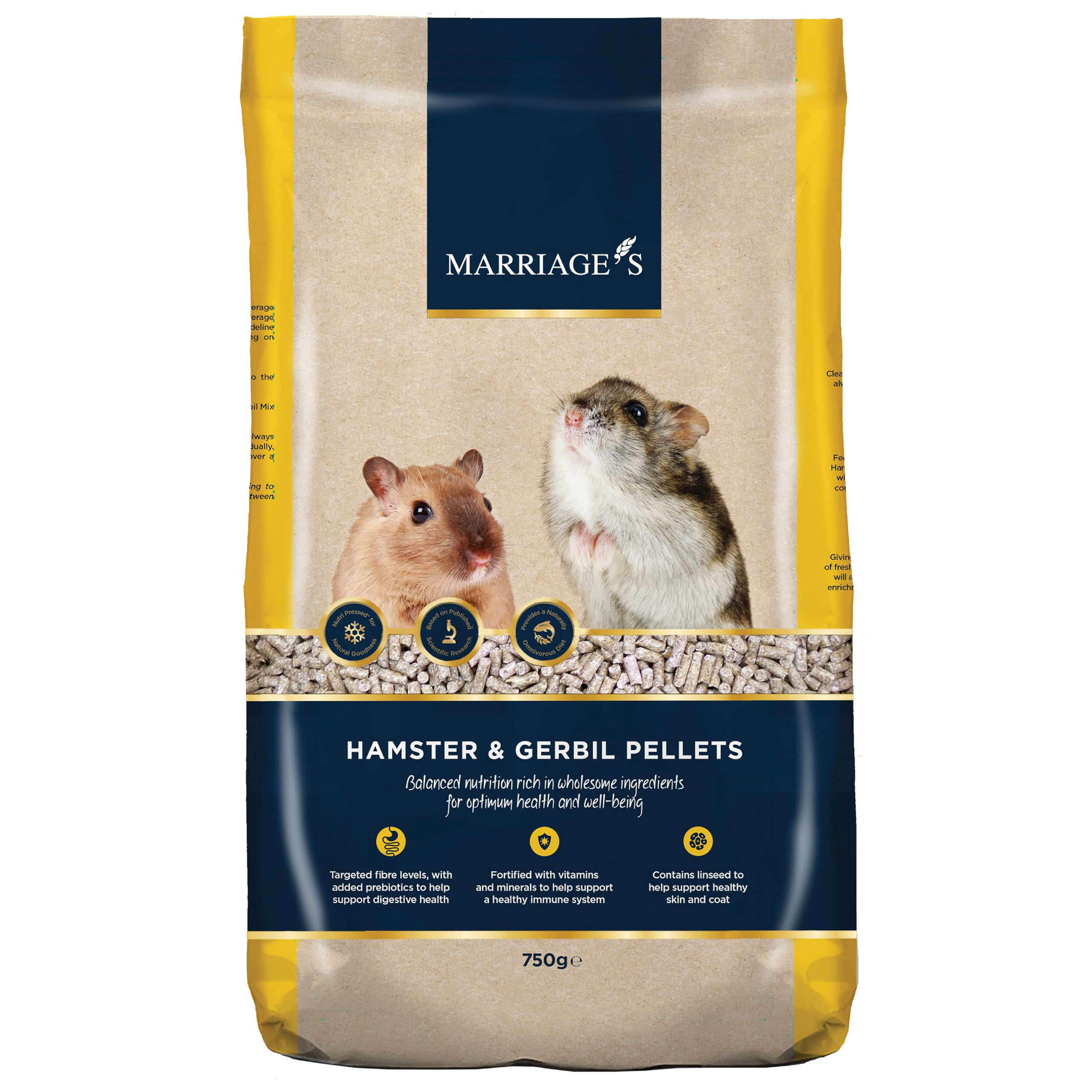 Marriageâ€™s - Hamster Food and Gerbil Food for a Healthy Weight and Immune System, Gerbil & Hamster Pellets with Sunflower Seed, 100% Nutri Pressed, Suitable for All Ages (750g)