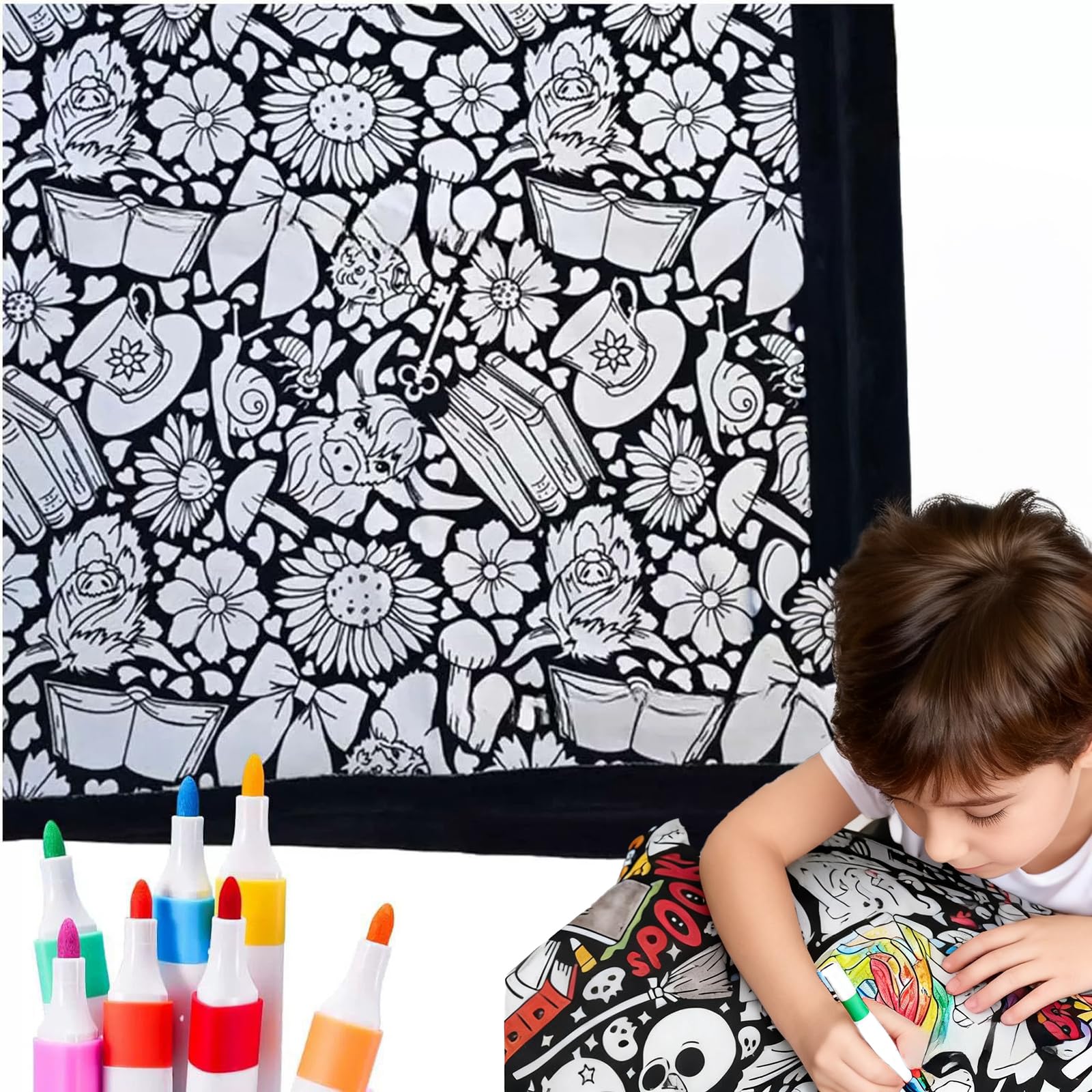 Hztongda Create Your Own Masterpiece! DIY Coloring Blanket for Adults - Color with Markers and Unleash Your Creativity (Style 1)