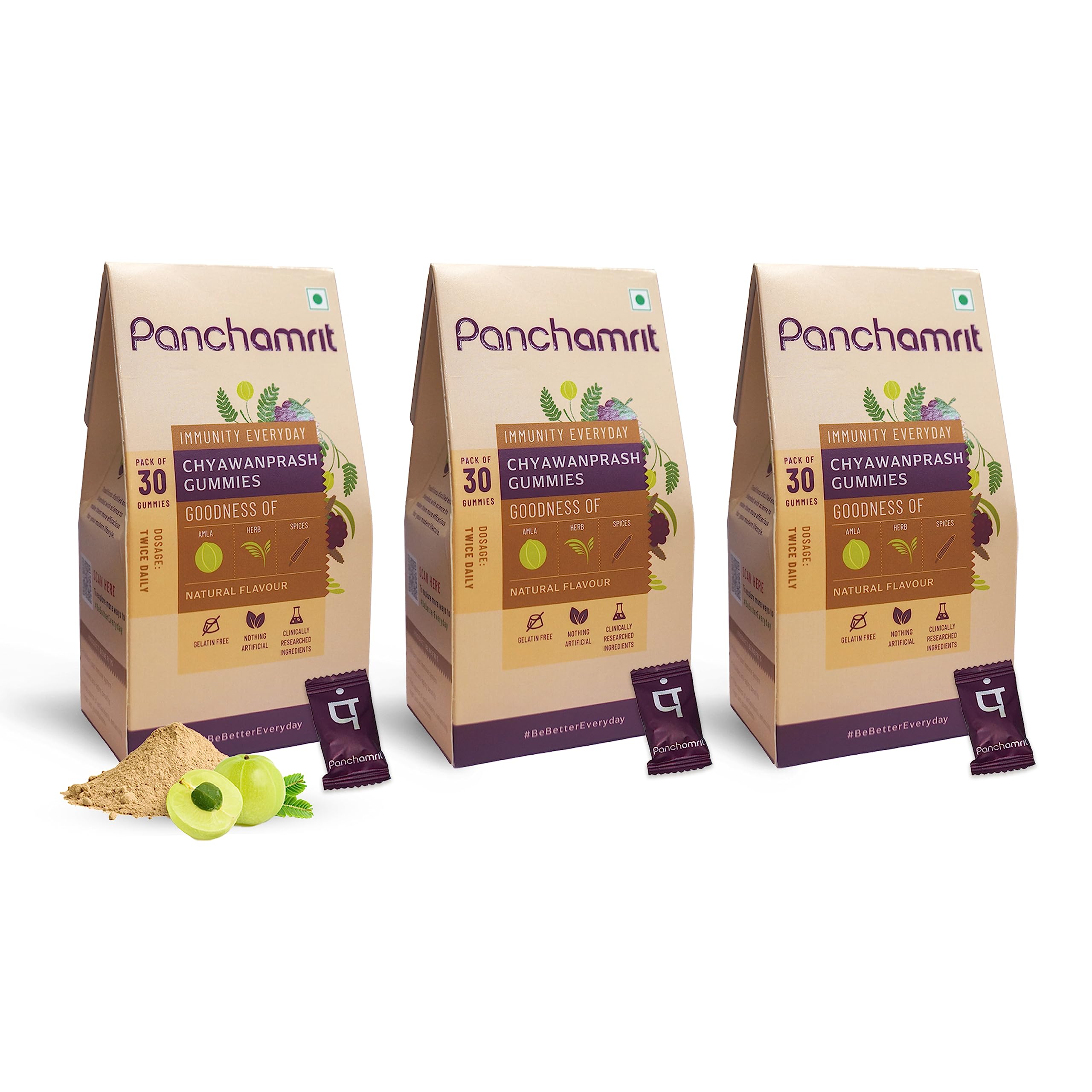 Panchamrit100% Natural Chyawanprash Gummies - 30 Gummies(Pack of 3) | Boosts Immunity & Energy Levels along with Anti-ageing benefits | With 18+ Ayurvedic herbs & Vitamin C rich Amla For Kids & Adult