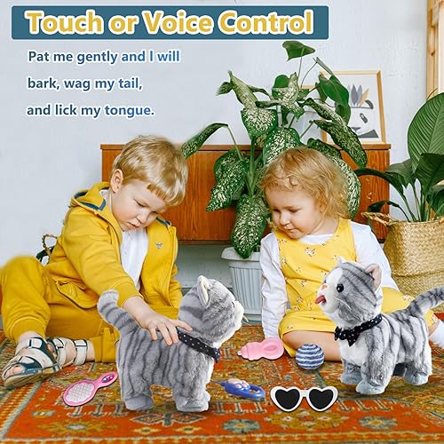 Miniatura 3 de Juego de correa azul para gatos que camina cantando que ronronea y maullidos se destacan lengua animada de peluche robot gatito mascota peluche