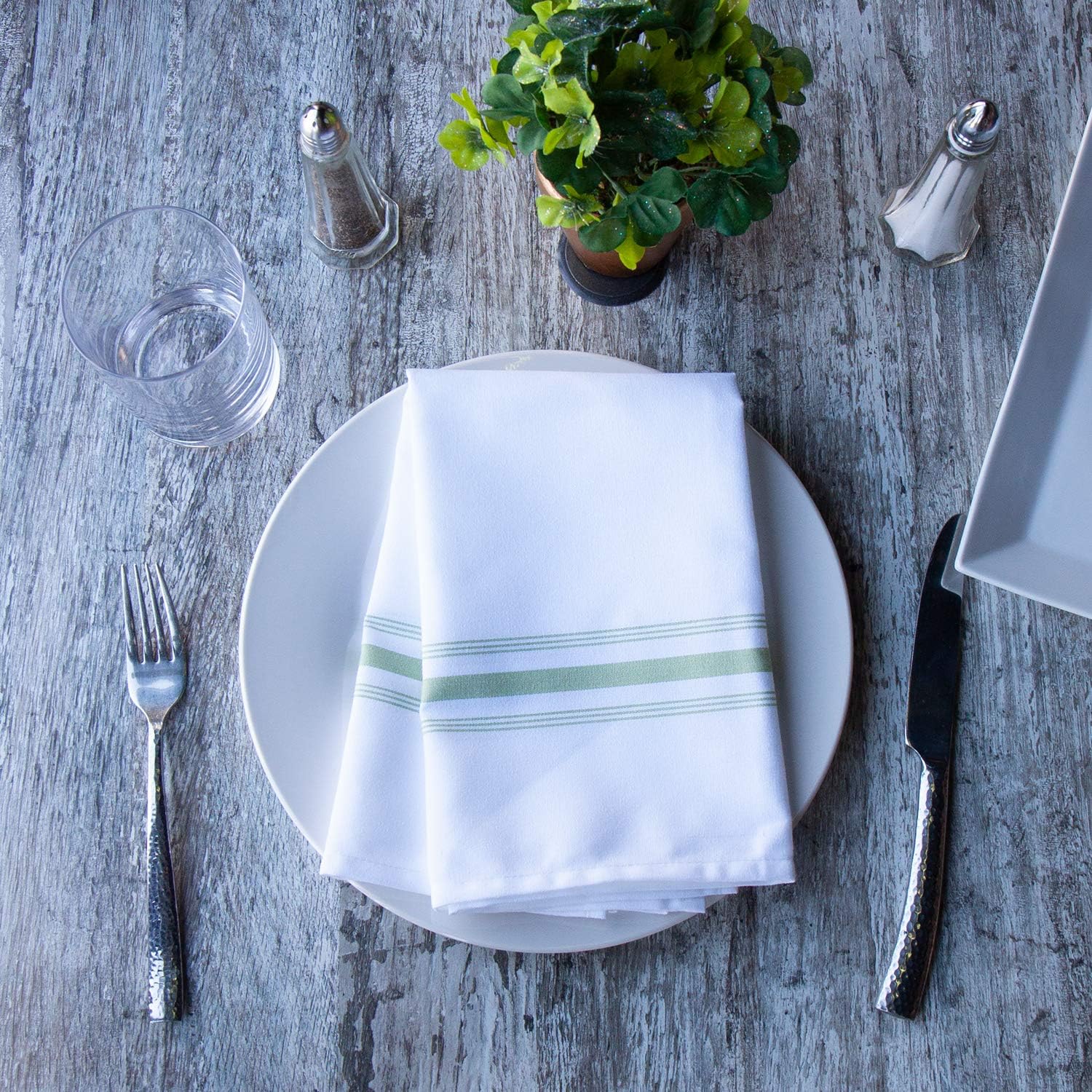 Arkwright Bistro Dinner Cloth Napkins - (Pack of 12) Absorbent, Soft, and Washable Professional Restaurant Quality Table Linen with French Stripes, 18 x 22 in, Green