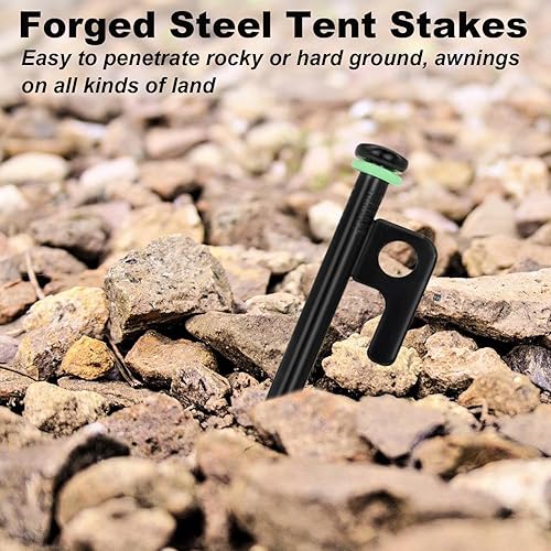 Miniatura 4 de HOLANHIN - 20 estacas de tienda de campaña resistentes de 8 pulgadas, 12 pulgadas16 pulgadas con bolsa de almacenamiento, estacas de acero forjado