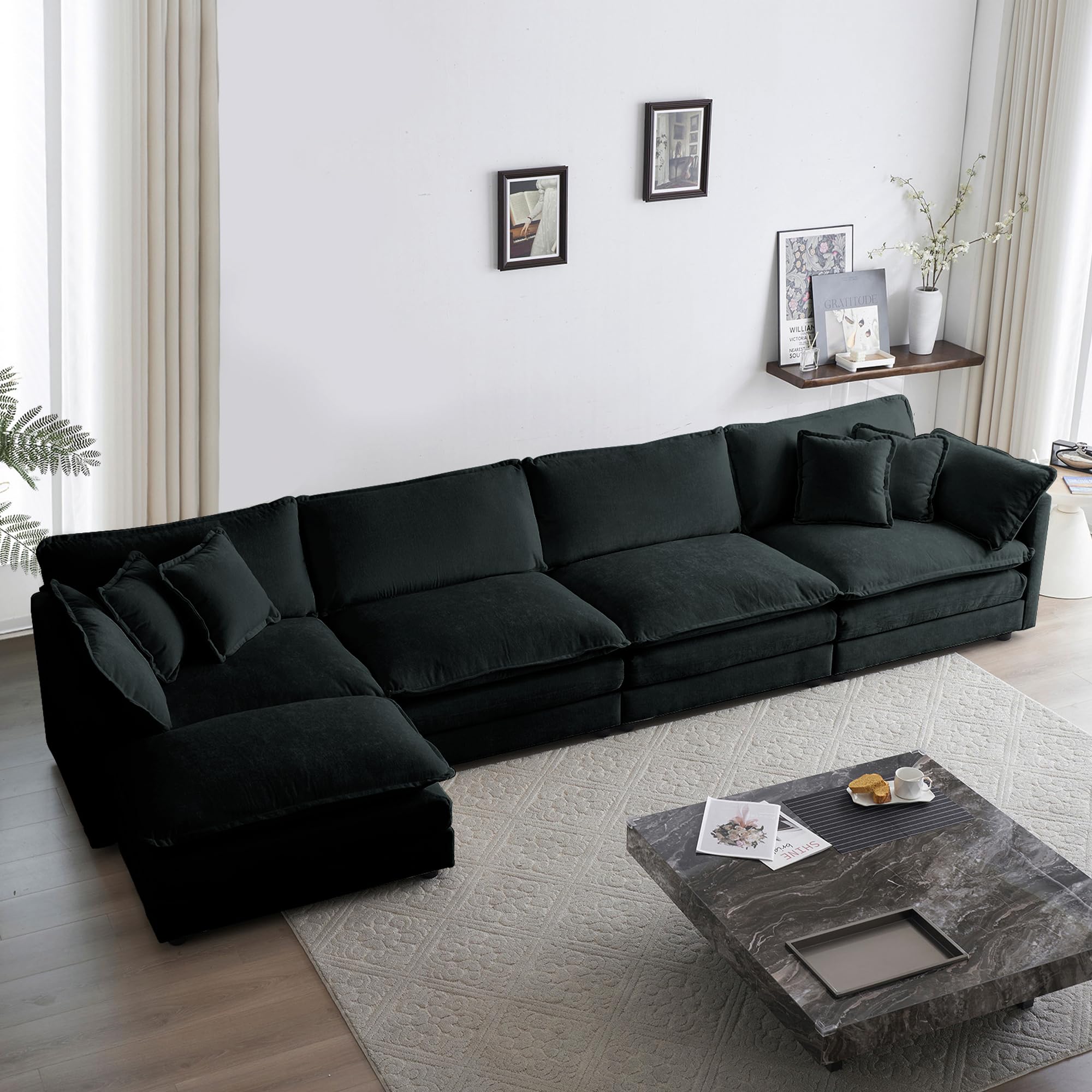 YESER Modular Sectional Sofa, 146.5 Inch L Shaped Couch with Ottoman, Cloud Couch Home Living Room Loveseat 4 Seater, Modern Oversized Sofa, DIY