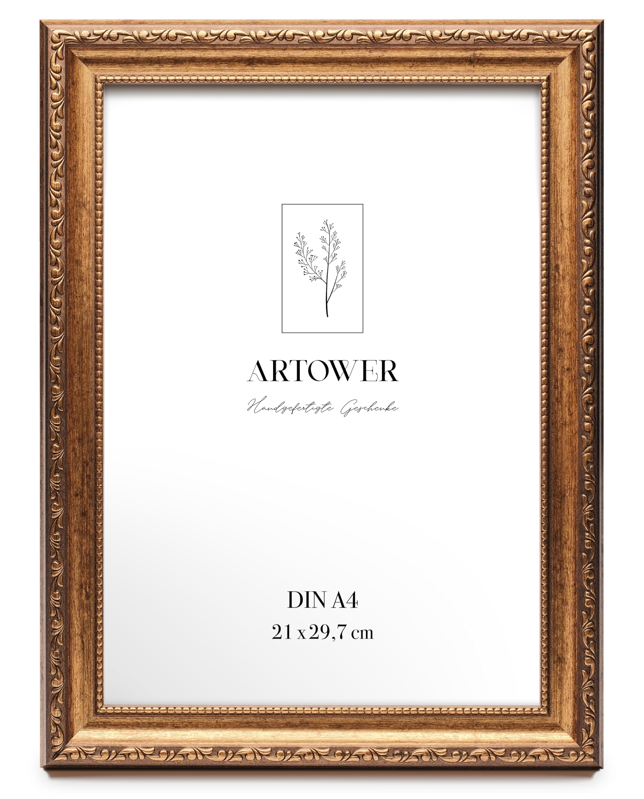Artower Barock Bilderrahmen Gold DIN A4 21x30 cm Kleine Vintage Antik Fotorahmen mit Acrylglas – Kunststoff Rahmen für Foto, Poster, Kinderzeichnungen, Fotowand, Collage Wand Deko