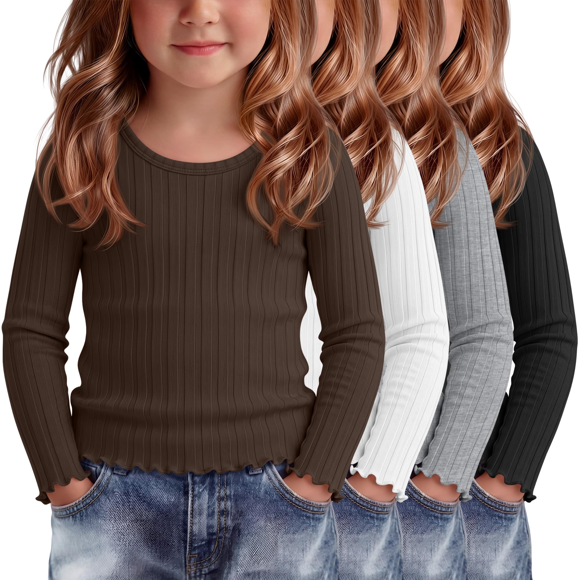 4 Pack Toddler Girls Cute Fall Long Sleeve Shirts