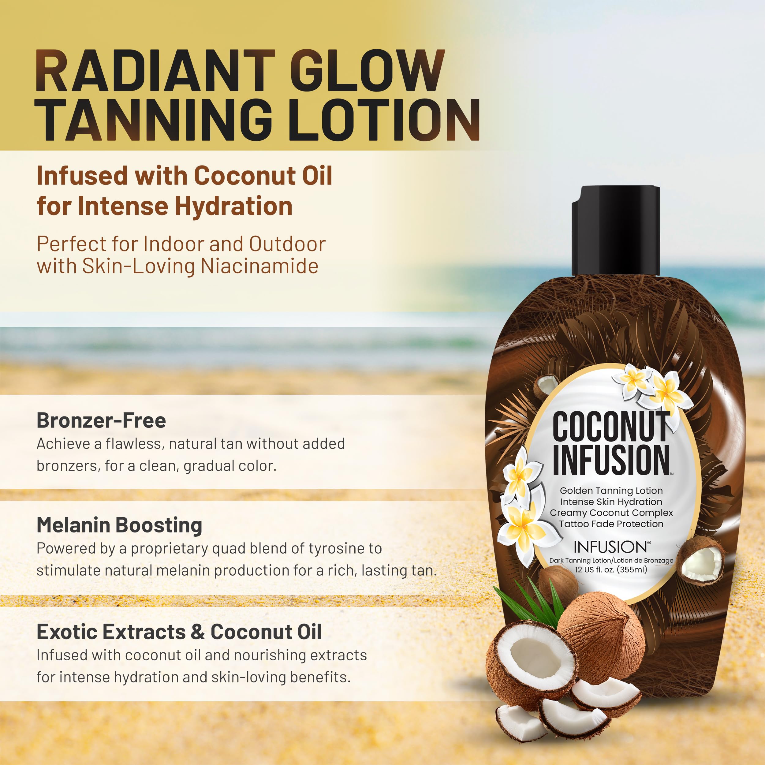 Coconut Infusion Tanning Lotion, Indoor & Outdoor Tan Accelerator