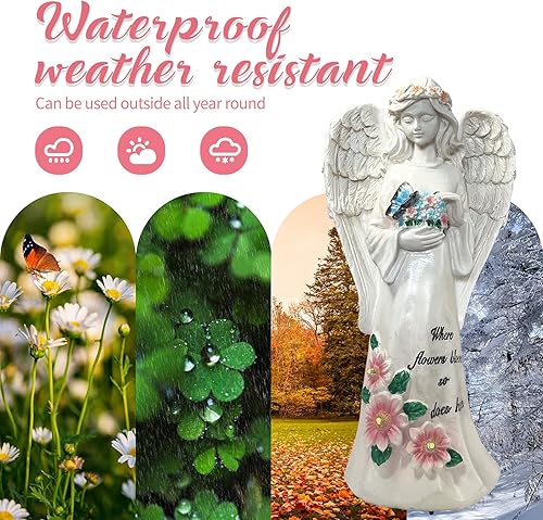 Miniatura 4 de QH & Garden Estatua de jardín de ángel solar con 5 LED, figura de resina impermeable para decoración al aire libre, regalo ideal para decoración de