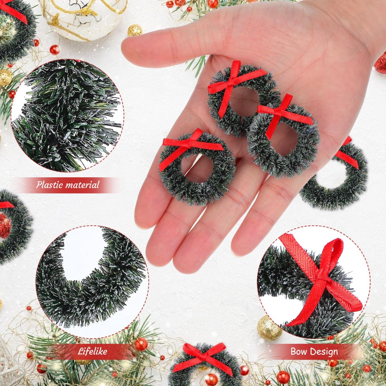 DOITOOL 20Pcs Dollhouse 1:12 Miniature Christmas Wreath,Mini Christmas Wreaths with Bows, Tree Hanging Ornaments Xmas Decor Dollhouse Accessories - Image 8