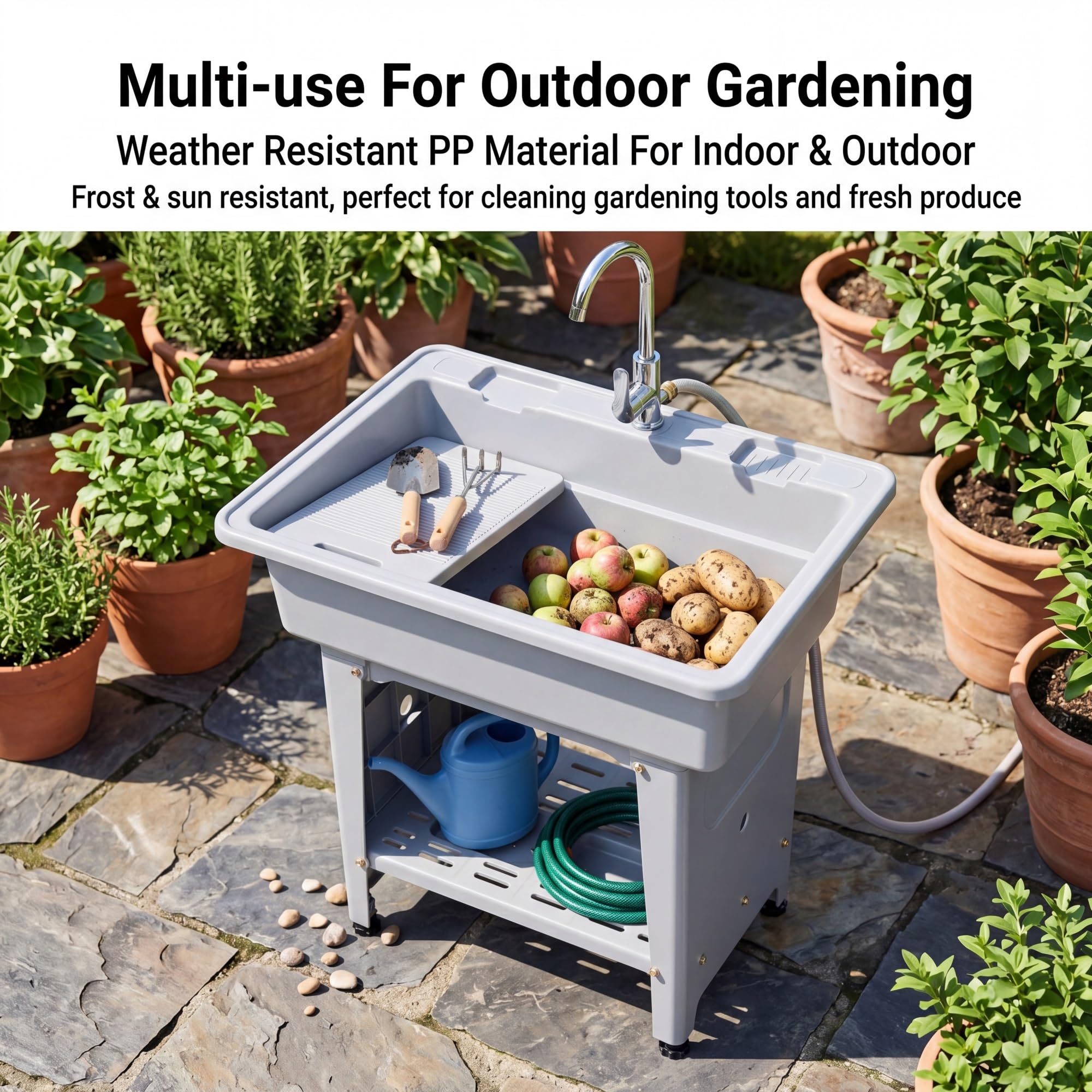 Lavatoio da Esterno in Plastica PP, 80X58X80CM Mobile Lavandino da Lavanderia Portatile, Lavello Biancheria Indipendente, Lavabo Lavapanni con Asse Rimovibile, per Interno, Garage, Giardino, Cantina