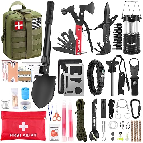 Gifts for Men Christmas Survival Kit and First Aid kit, 160 Pcs Emergency Supplies Camping Accessories with Upgraded Molle Bag for Outdoor Adventure Camping Hiking Hunting